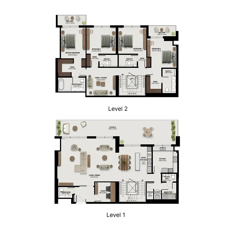 Boulevard Park at Wasl Gate 4 bed floor plan, 4,255 sqft
