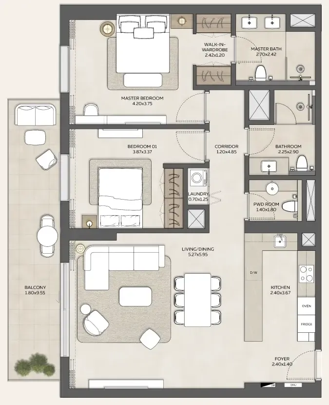 Expo Valley Views - Ghadeer 2 bed floor plan, 1,363 sqft