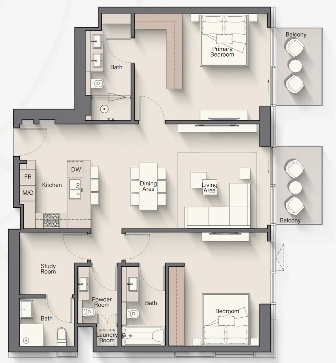 Riverton House 2 bed floor plan, 1,363 sqft