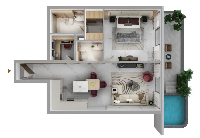 Blossom 76 1 bed floor plan, 969 sqft