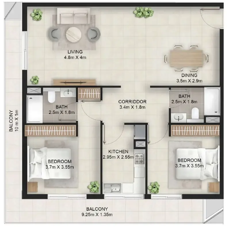 Stellar Axis 2 bed floor plan, 1,318 sqft