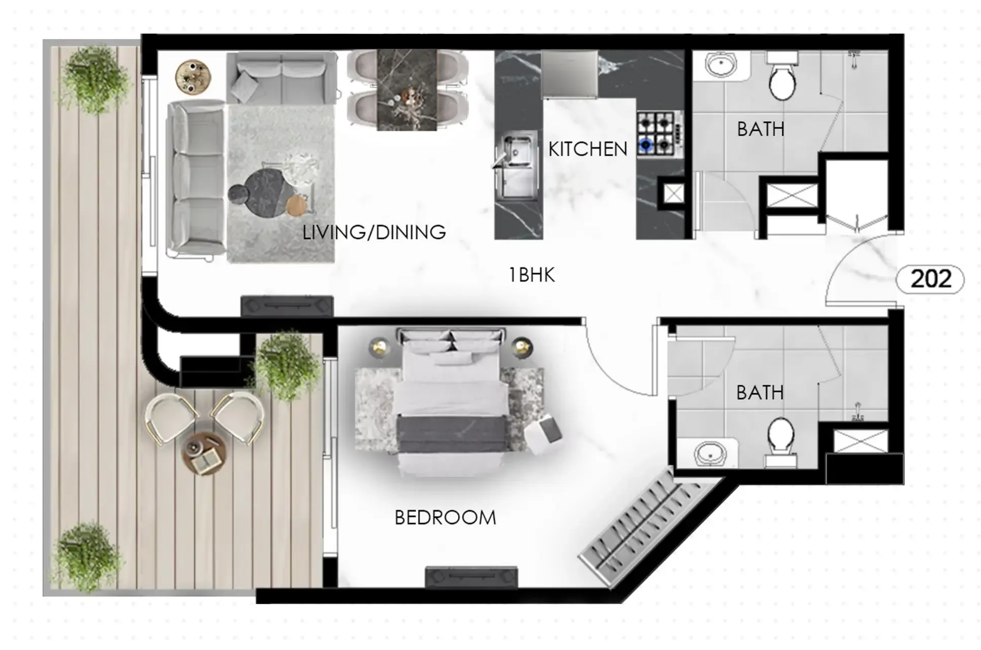 The Eighty Three 1 bed floor plan, 773 sqft