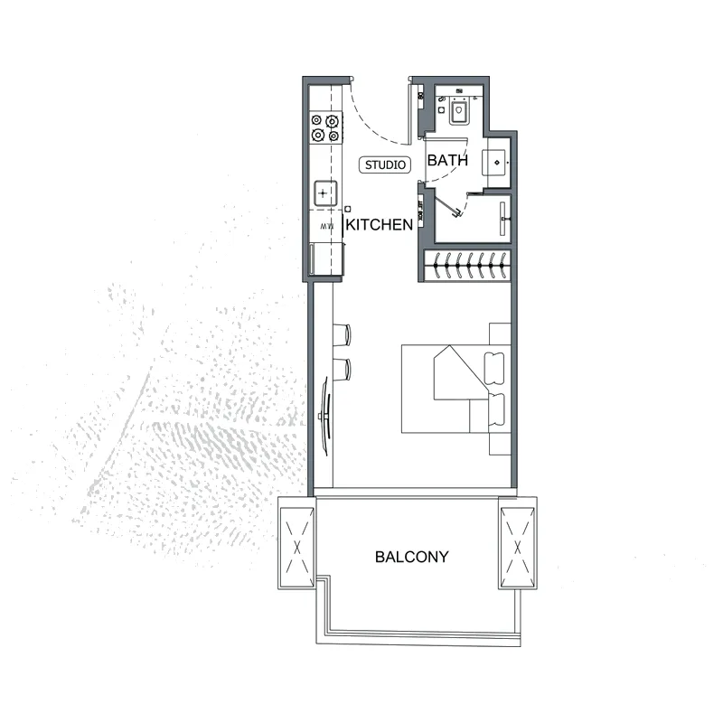 Binghatti Etherea Studio floor plan, 336 – 409 sqft