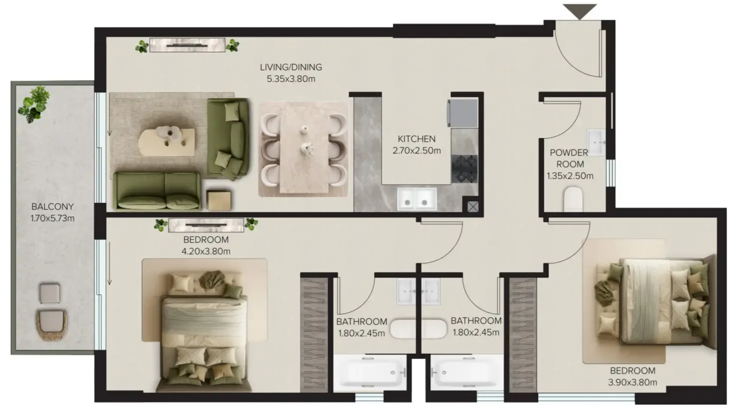 Esplora 2 bed floor plan, 1,158 sqft