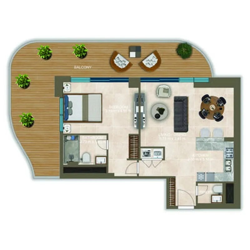 Nova Tower 1 bed floor plan, 1,281 sqft