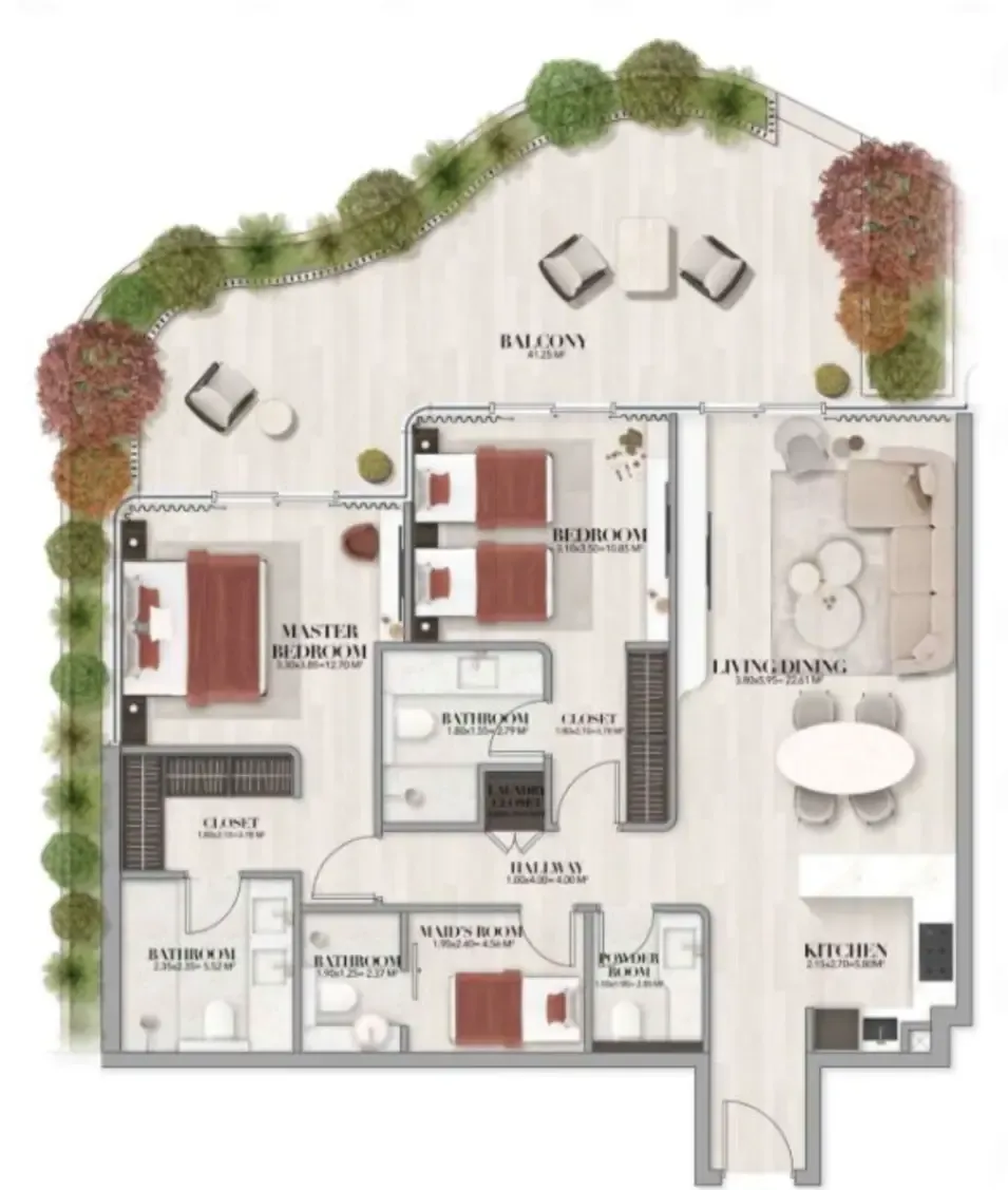 Gate Eleven by Amwaj Development 2 bed floor plan, 1,535 sqft