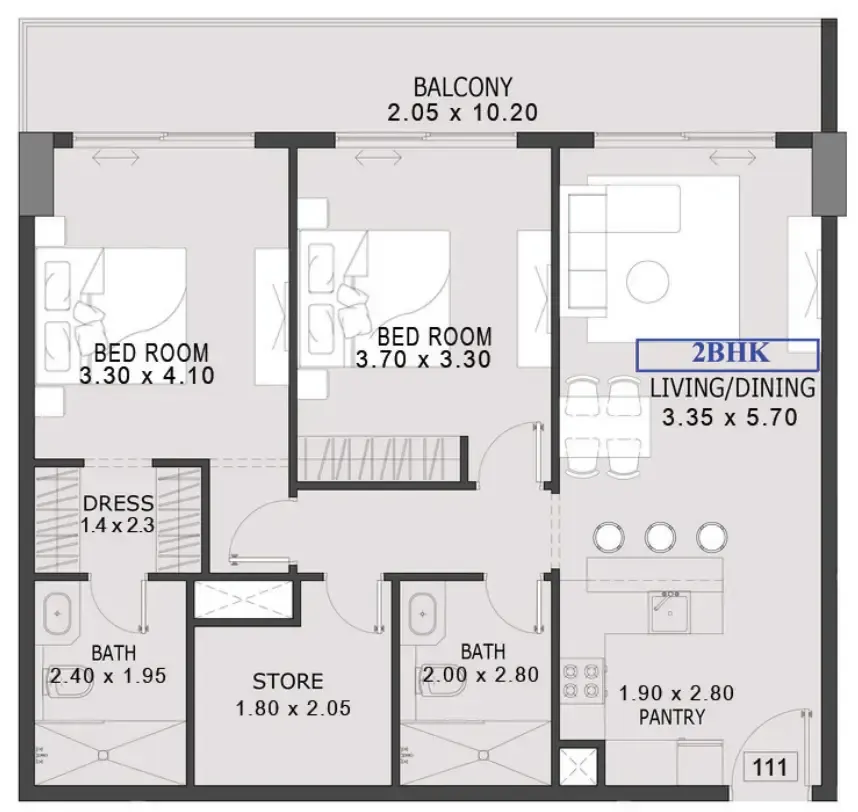One By Preston 2 bed floor plan, 1,145 sqft