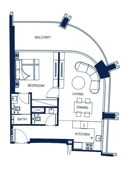 Binghatti Skyrise 1 bed floor plan, 831 sqft