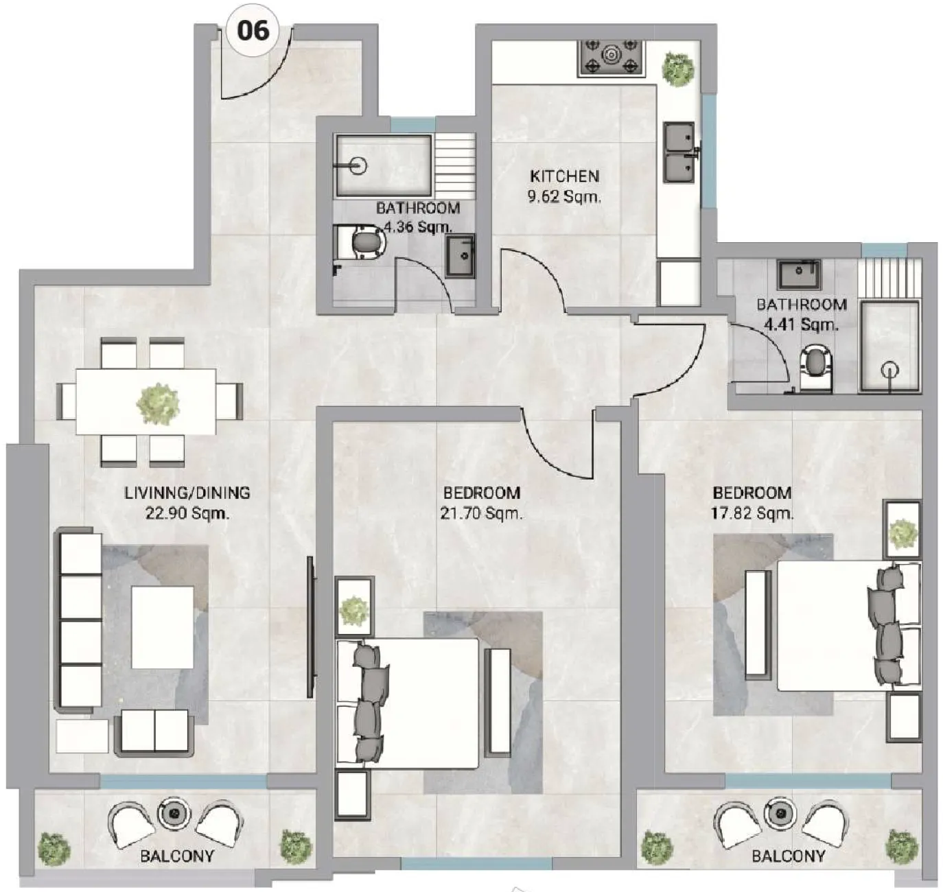 Barajeel Towers 2 bed floor plan, 1,860 sqft