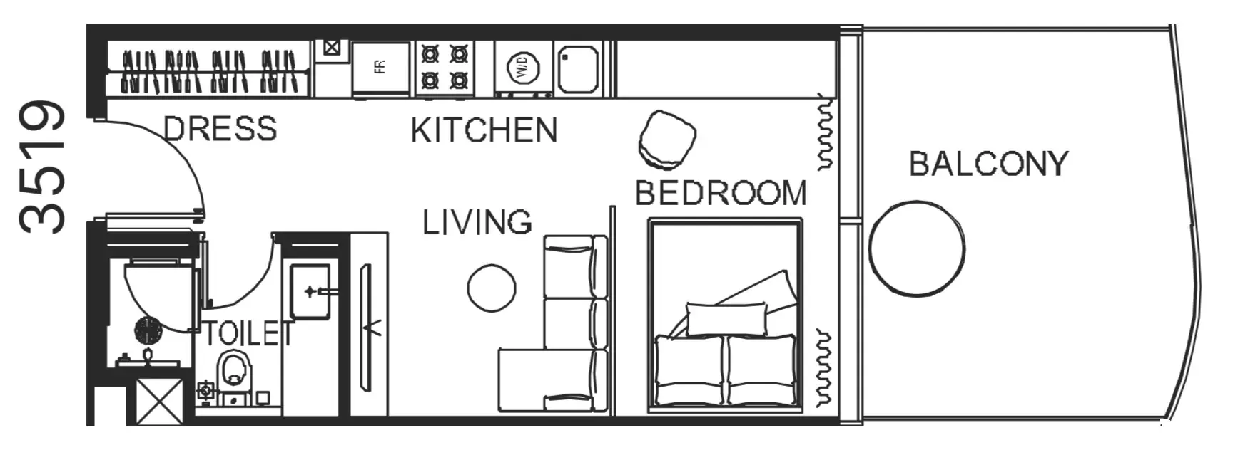 The WOW Tower Studio floor plan, 486 sqft
