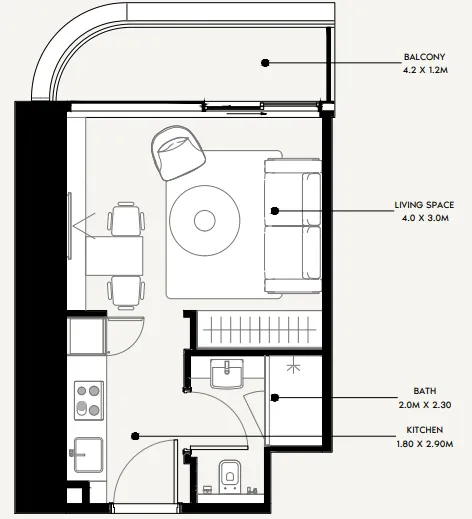 Azizi Milan Studio floor plan, 342 sqft