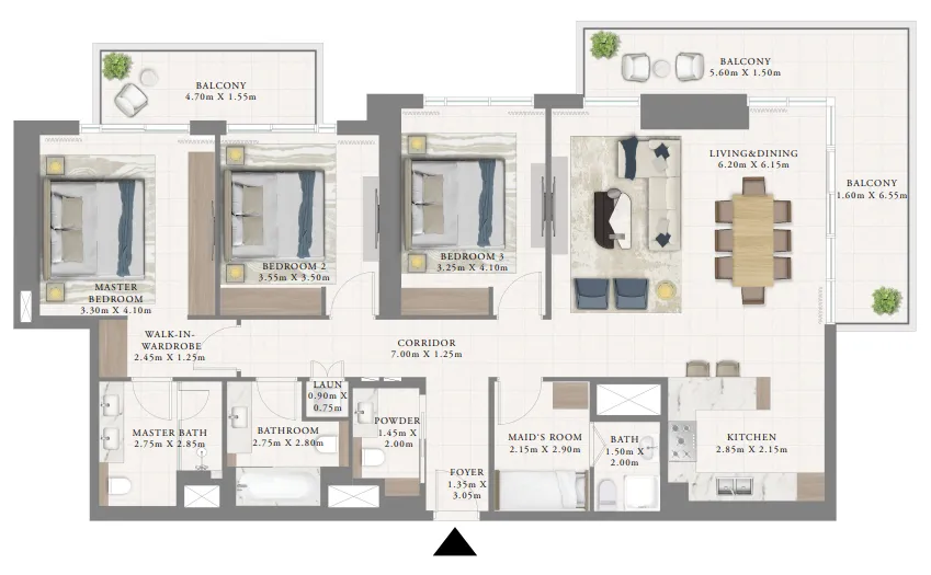 Marina Cove 3 bed floor plan, 1,990 sqft