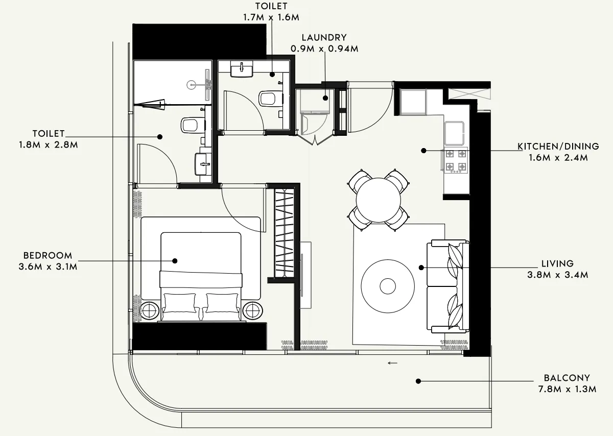 Azizi Milan 1 bed floor plan, 671 sqft