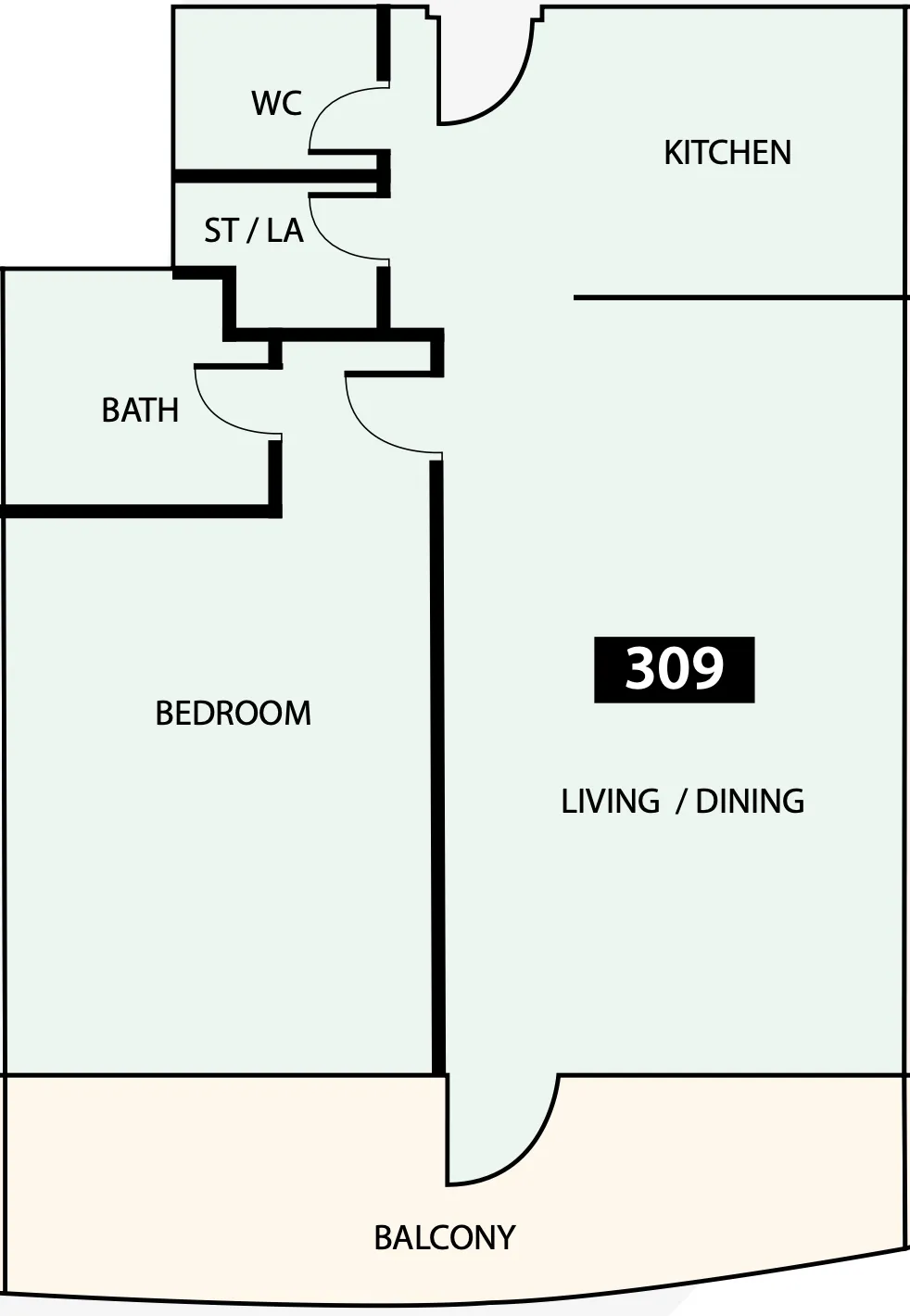 Paradise View 1 1 bed floor plan, 895 sqft
