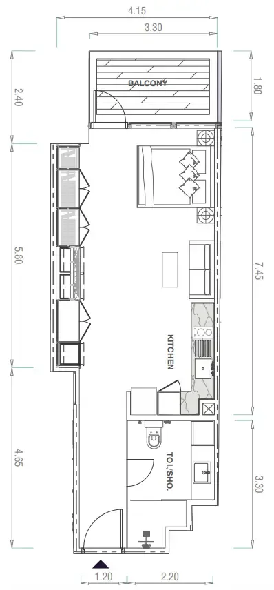 MBL Signature Studio floor plan, 555 sqft