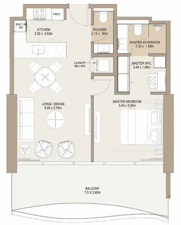 Laguna Residence 1 bed floor plan, 797 – 903 sqft