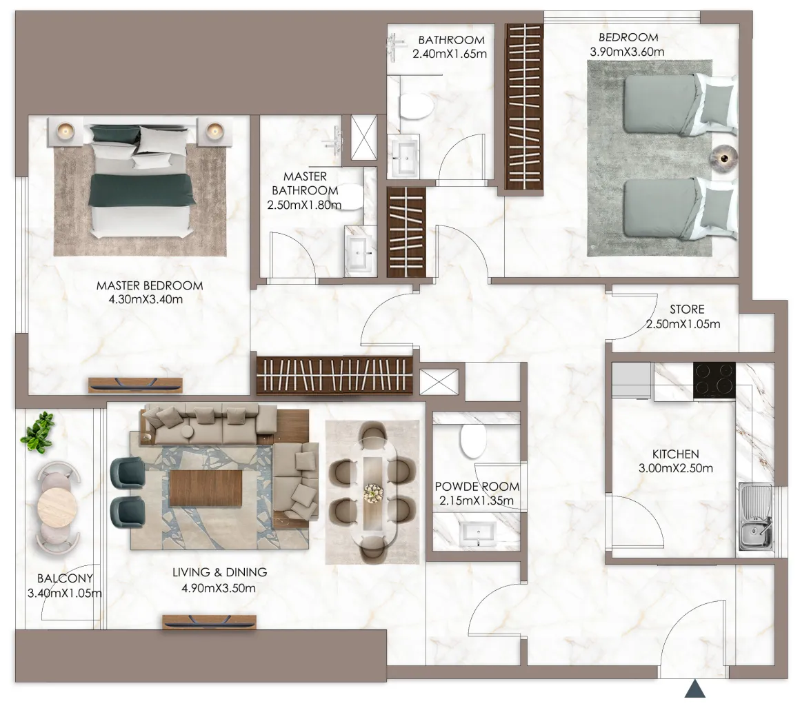 Sky Gardens Tower 2 bed floor plan, 1,676 sqft