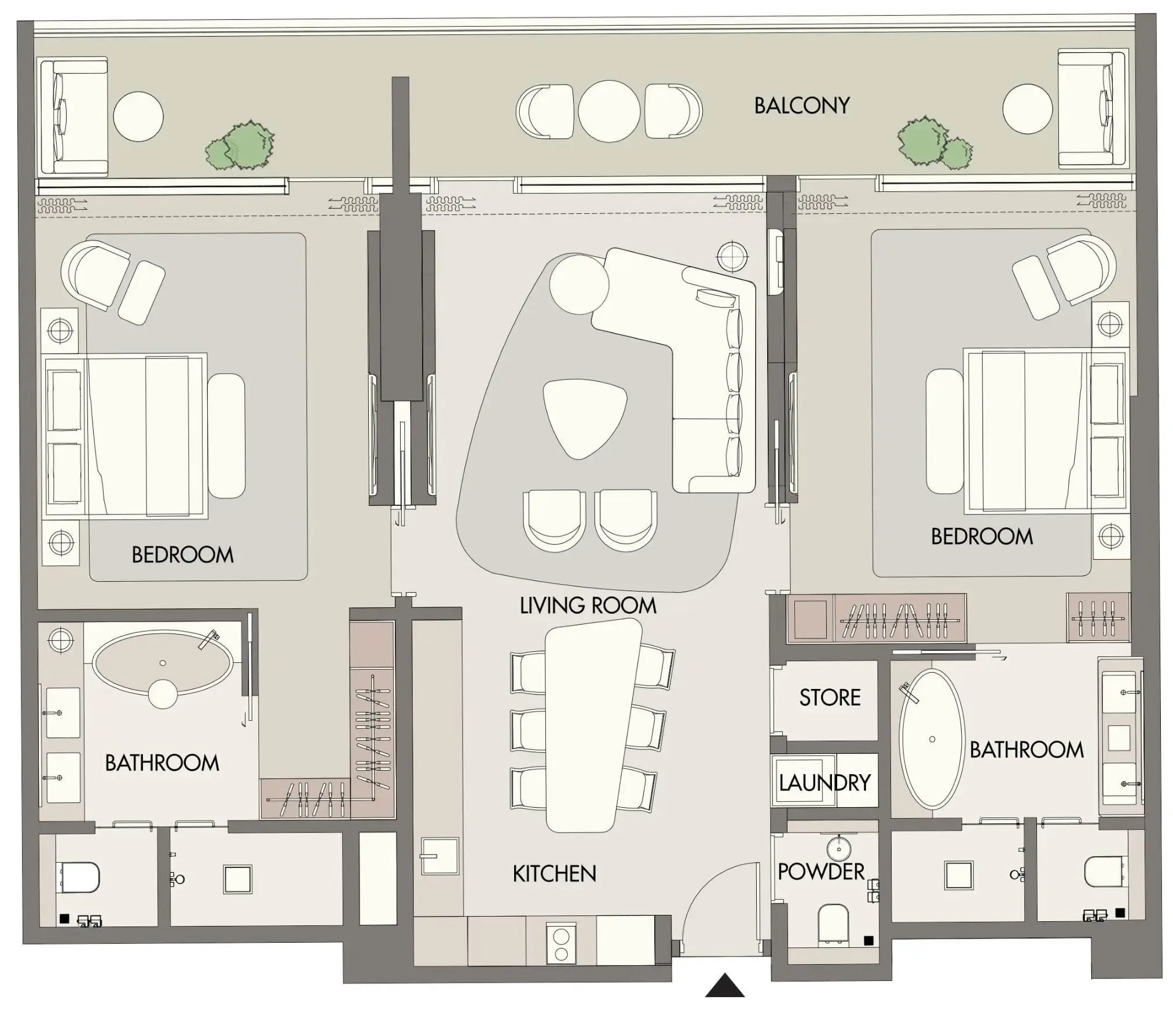 W Hotels and Residences Al Marjan 2 bed floor plan, 1,592 sqft