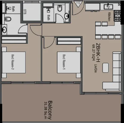 Golden Woods Albab Views 2 bed floor plan, 1,083 sqft