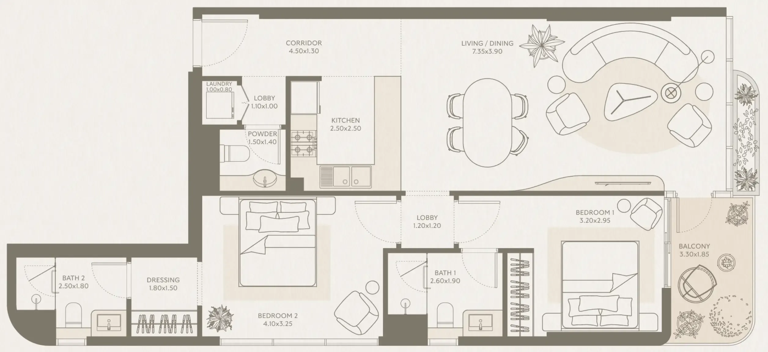 Symphony by Chaimaa 2 bed floor plan, 1,054 sqft