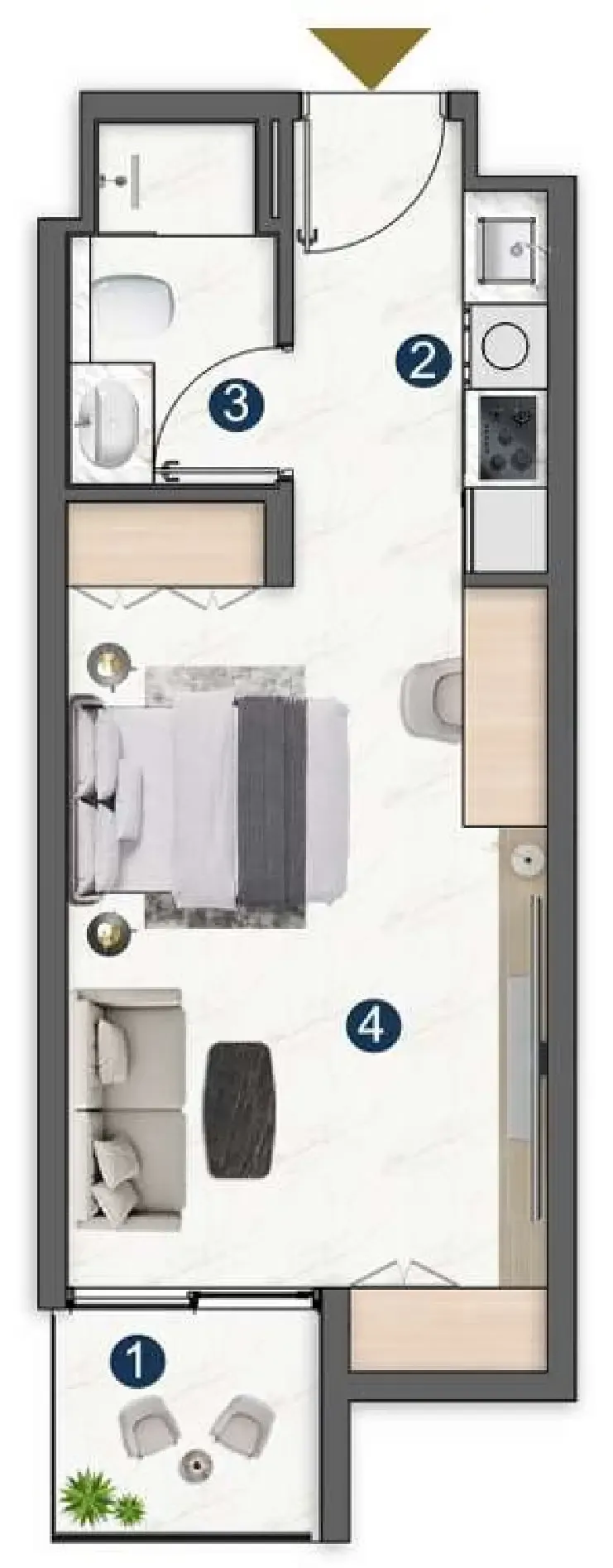 Voxa Pantheon Studio floor plan, 374 sqft