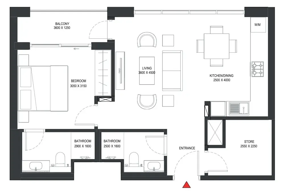 Sobha One 1 bed floor plan, 725 – 726 sqft