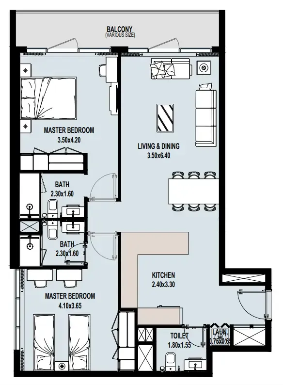 Verdana IX 2 bed floor plan, 1,010 sqft