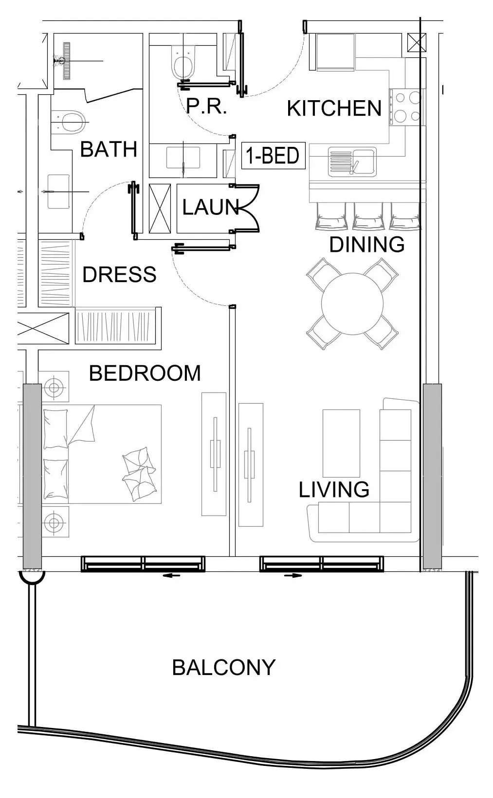 Valencia 1 bed floor plan, 826 sqft