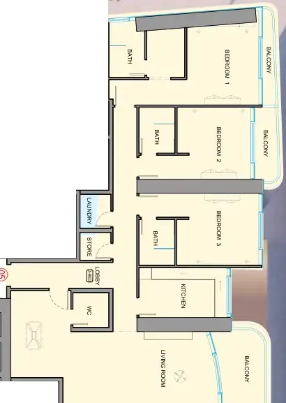 Al Ghaf Tower 3 bed floor plan, 2,081 sqft