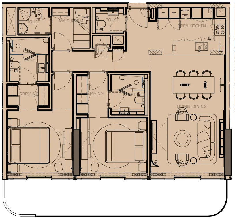 Sunset Bay Grand 2 bed floor plan, 1,438 sqft