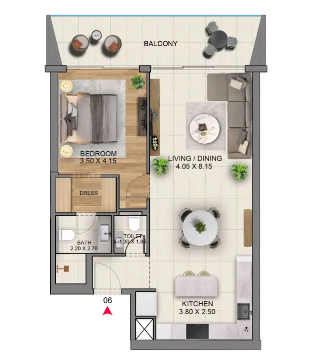 Sky Hills Residence 3 1 bed floor plan, 1,021 sqft