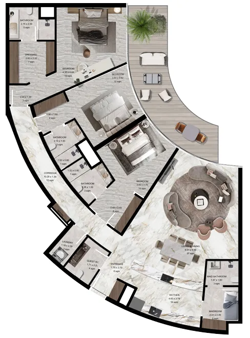 Jacob and Co Beachfront Living 3 bed floor plan, 2,185 sqft