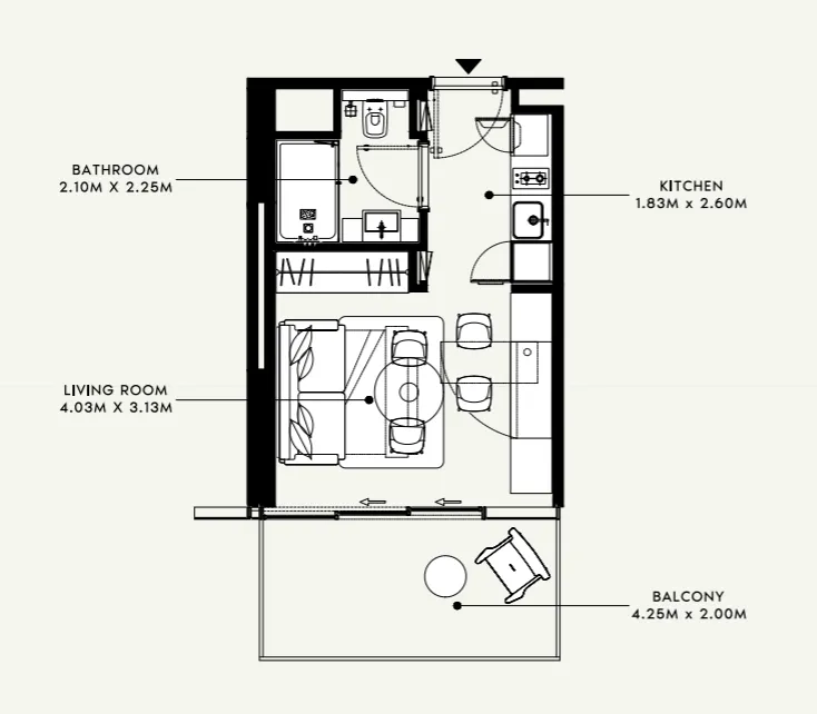 Azizi Venice Studio floor plan, 375 sqft