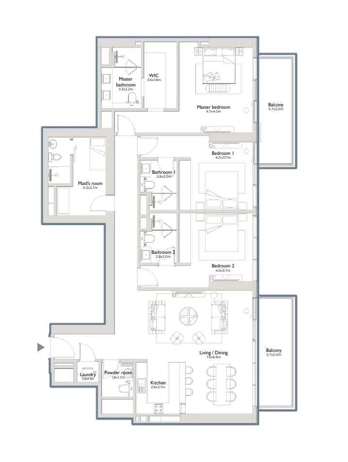 Serenia District East Residences 3 bed floor plan, 2,291 sqft