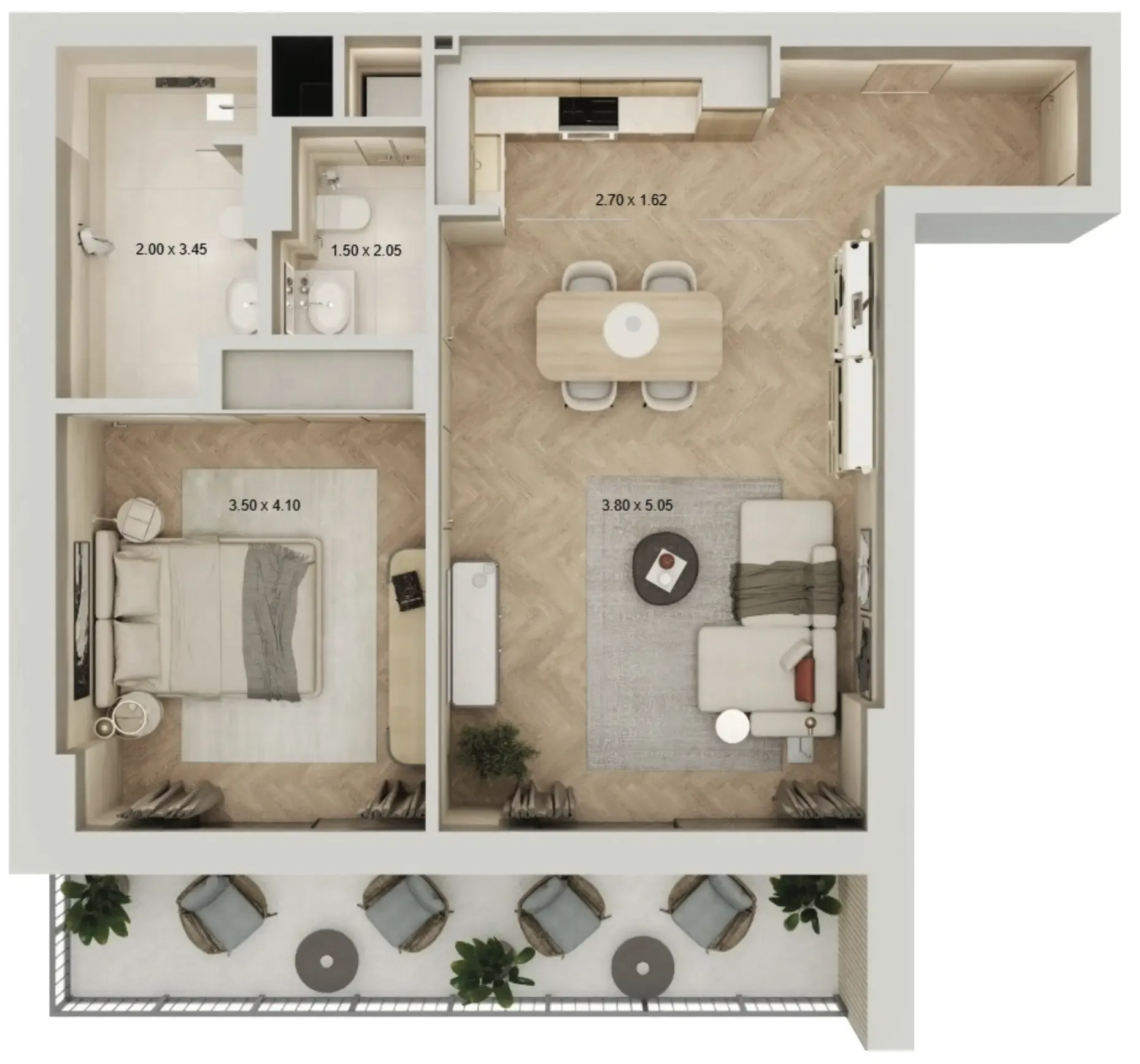 Arisha Terraces 1 bed floor plan, 880 sqft