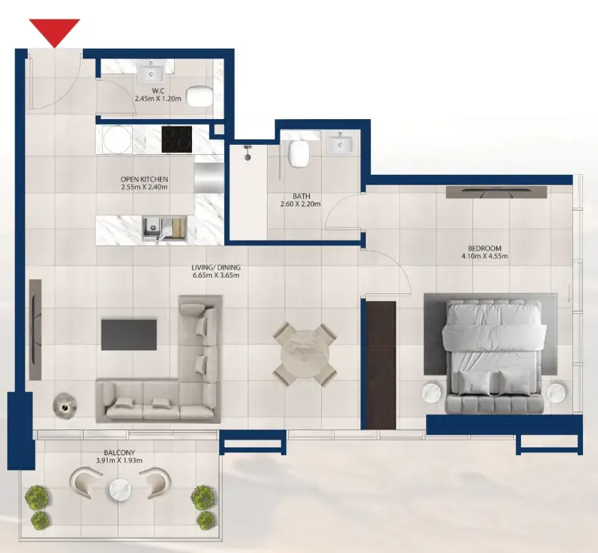 Al Vista 1 bed floor plan, 825 sqft