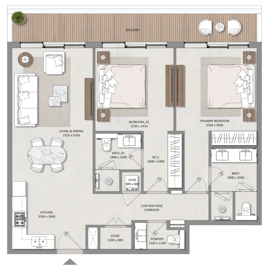 Mayfair Nexus 2 bed floor plan, 1,064 sqft