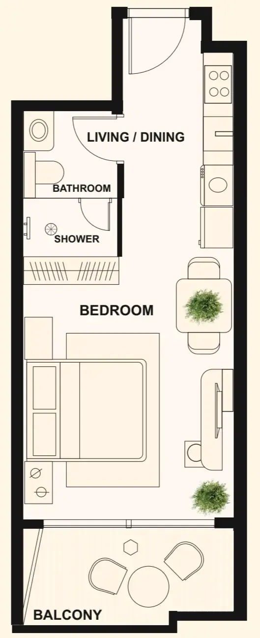 The Elysian Studio floor plan, 416 sqft