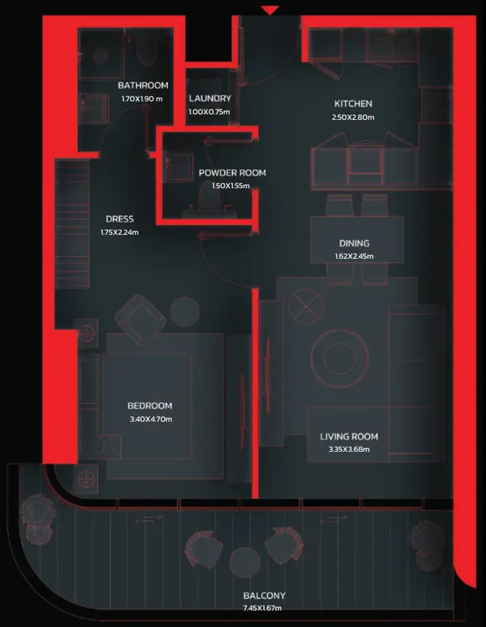 Tonino Lamborghini Residences by BNW Developments 1 bed floor plan, 975 sqft