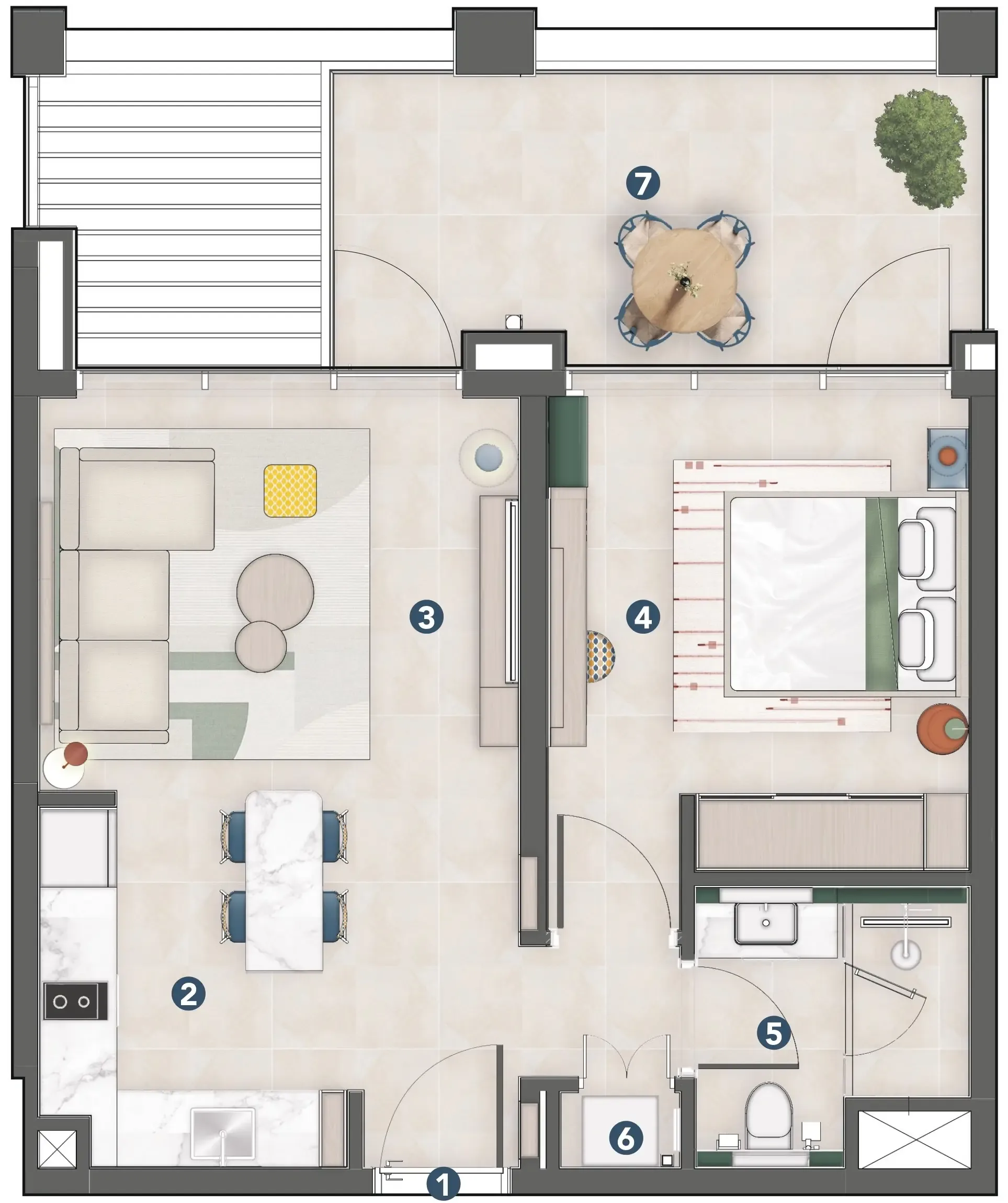 Rove Home Meydan Horizon 1 bed floor plan, 619 – 629 sqft