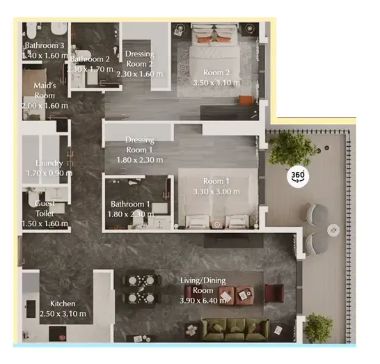 Bab Al Qasr Garden Residences 65 2 bed floor plan, 1,217 sqft