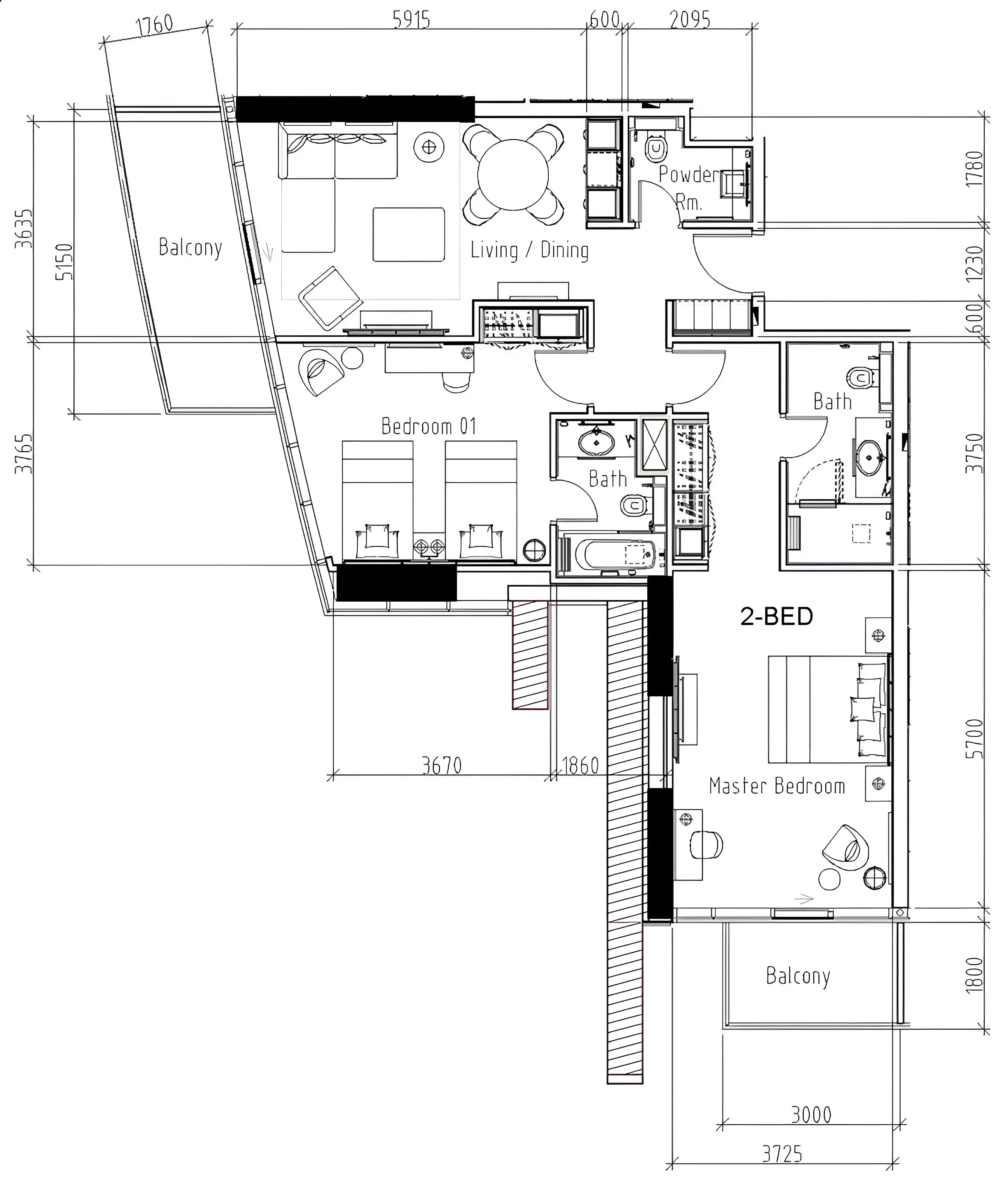 Damac Hills - Artesia 2 bed floor plan, 1,235 sqft