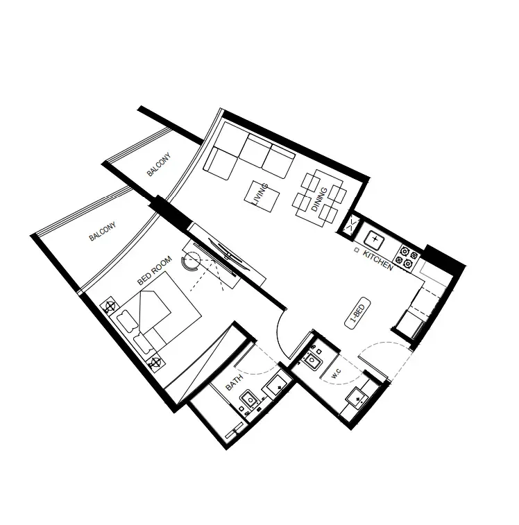 Binghatti HillCrest 1 bed floor plan, 699 sqft