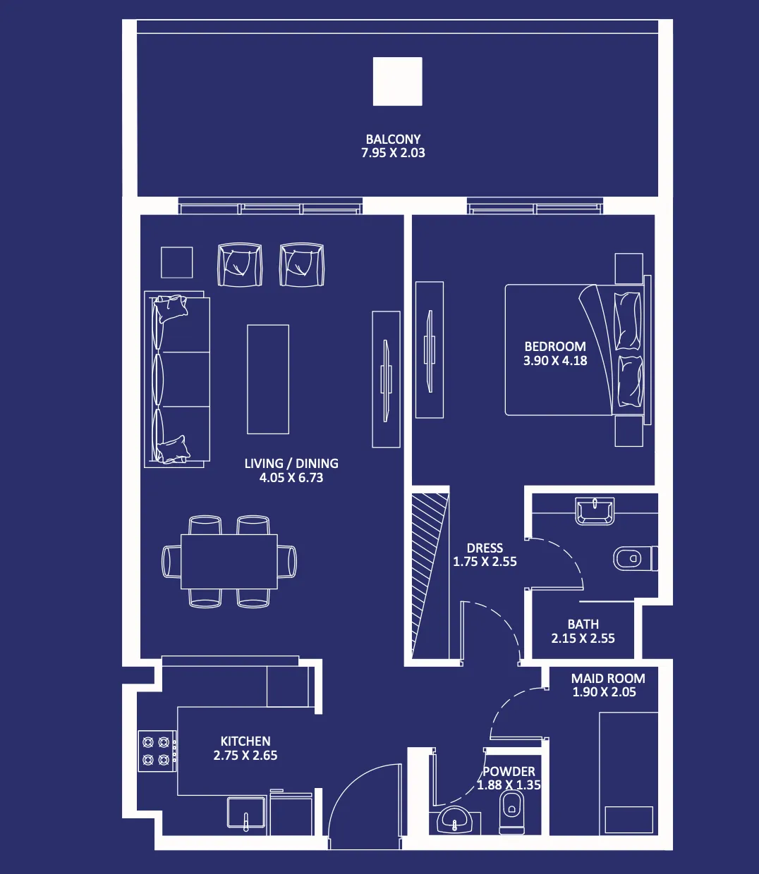 Eleganz 1 bed floor plan, 1,019 sqft