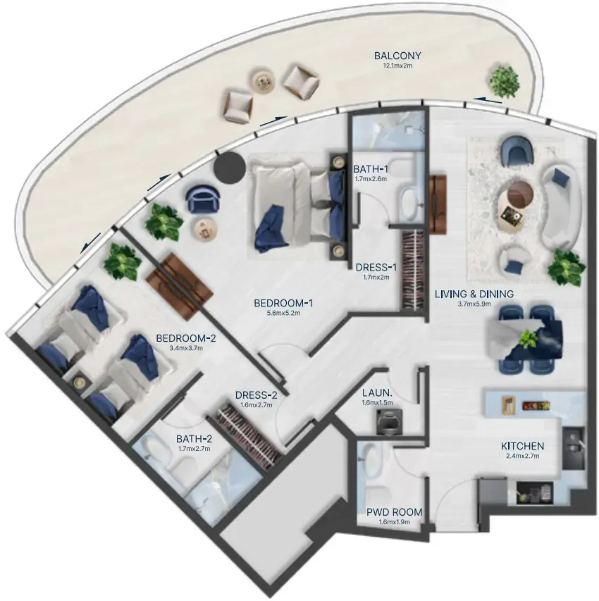 Acacia by BNW Developments 2 bed floor plan, 1,363 sqft