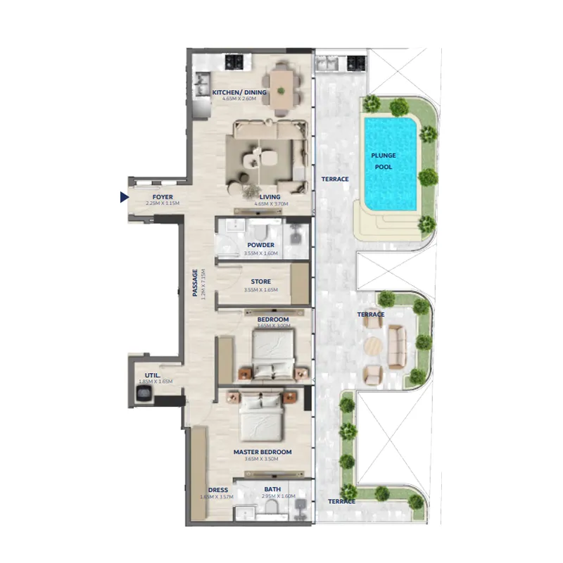 Vedaire Residences 2 bed floor plan, 1,727 sqft