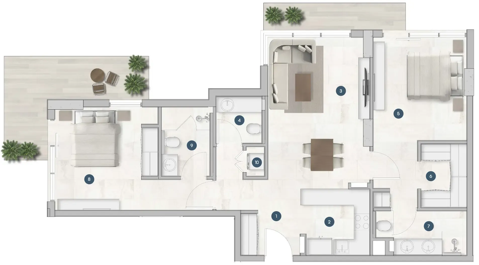 Sola Residences 2 bed floor plan, 1,871 sqft