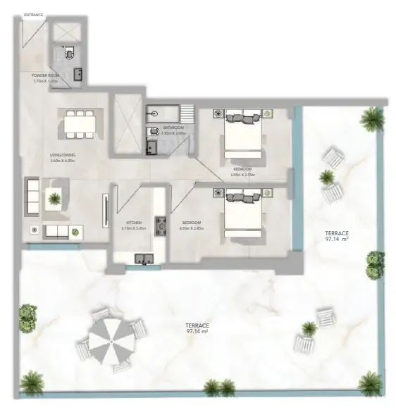 Azha Views Residences 2 bed floor plan, 2,536 sqft