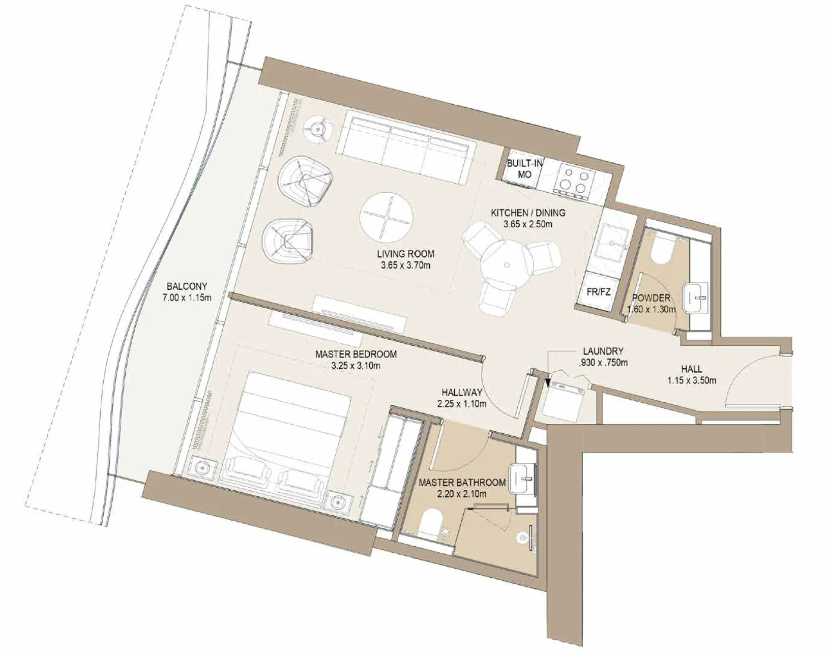 Laguna Residence 1 bed floor plan, 794 – 810 sqft