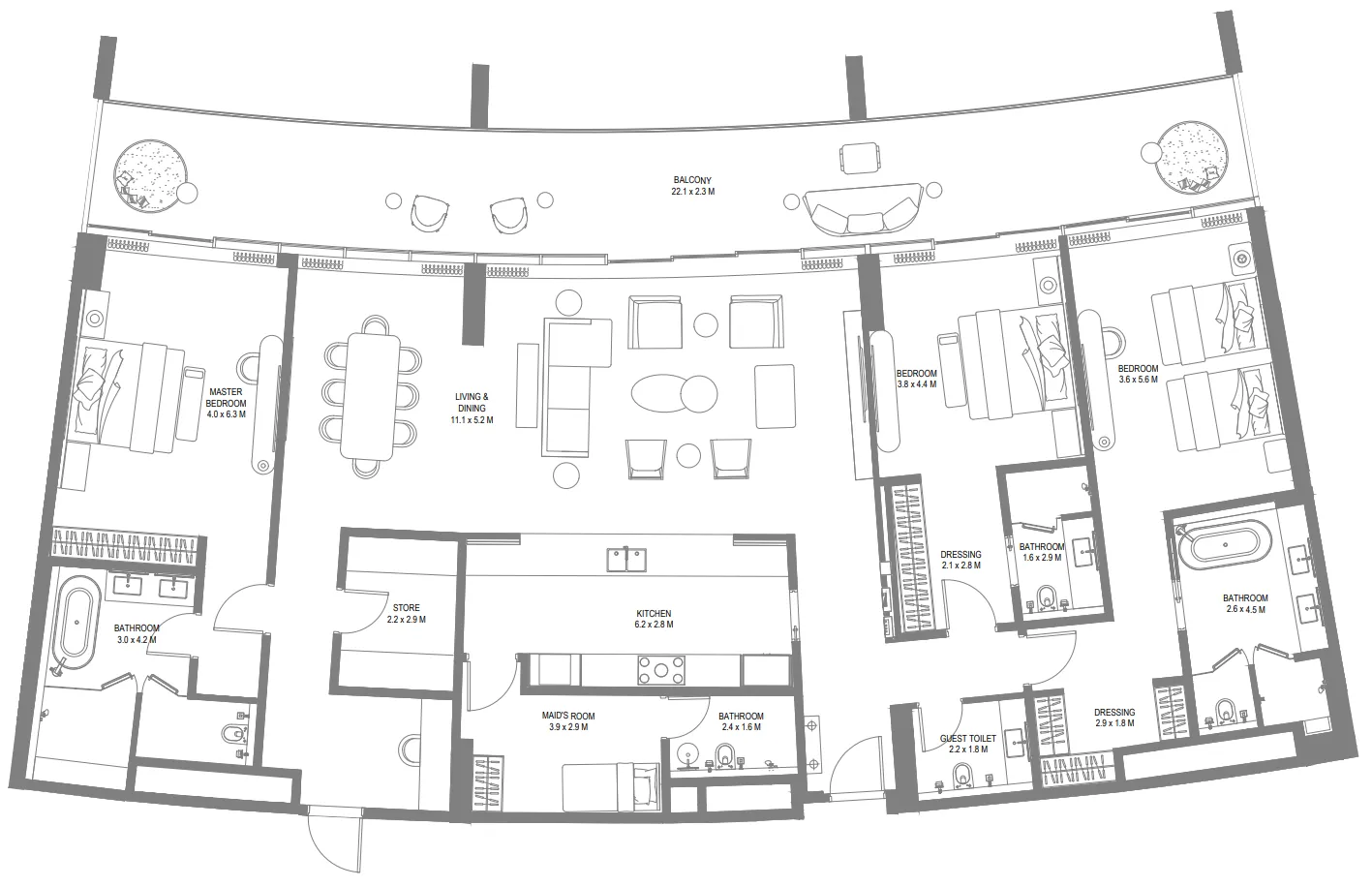 Anantara Sharjah Resort 3 bed floor plan, 3,329 sqft